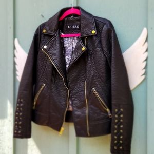 Guess Vegan Leather Biker Jacket size M.